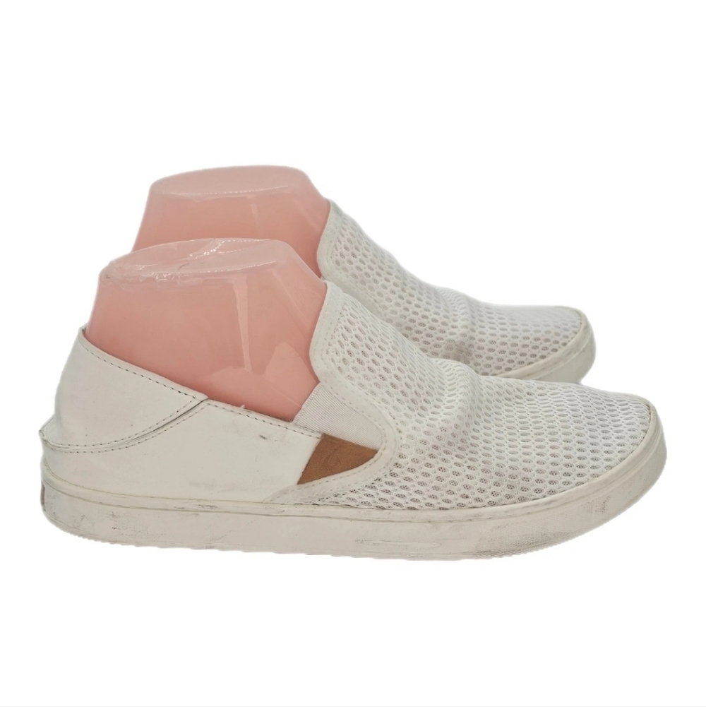 OluKai Pehuea Shoes Women's 8 White Mesh Slip On Comfort Casual Sneakers
